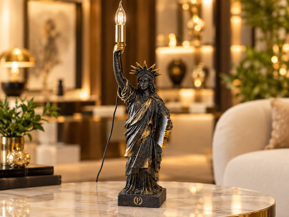Luxury Statue of Liberty Antique Gold Accent Table Lamp