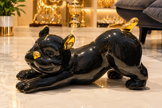 glossy black ceramic French Bulldog statue