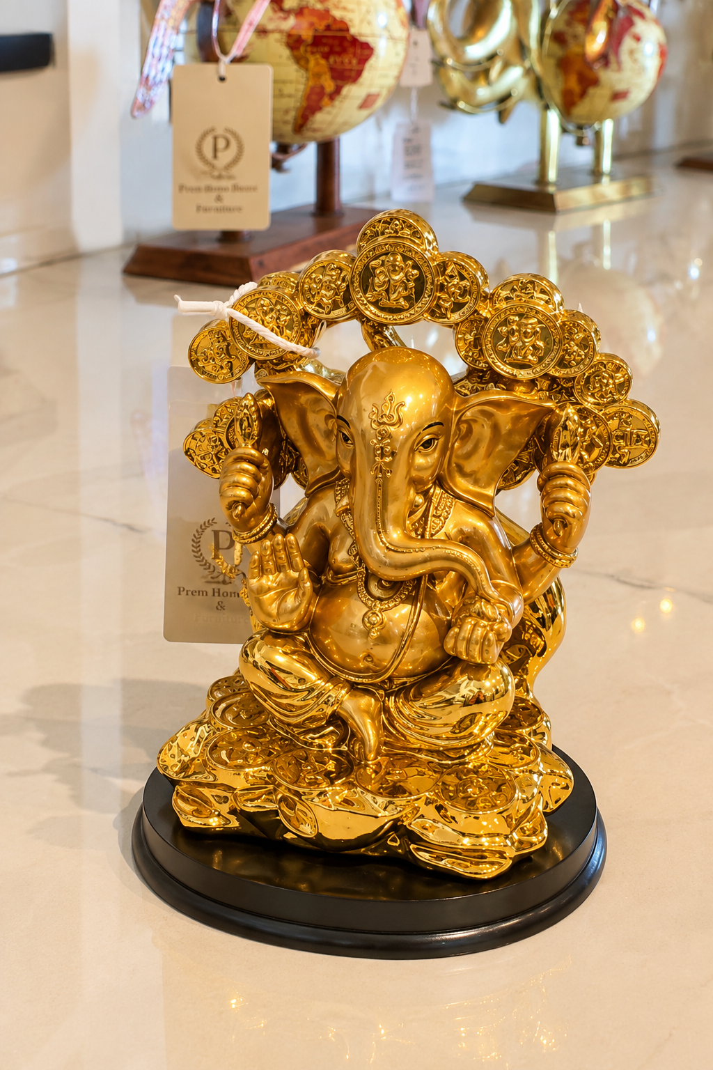 Golden Seated Lord Ganesha Idol