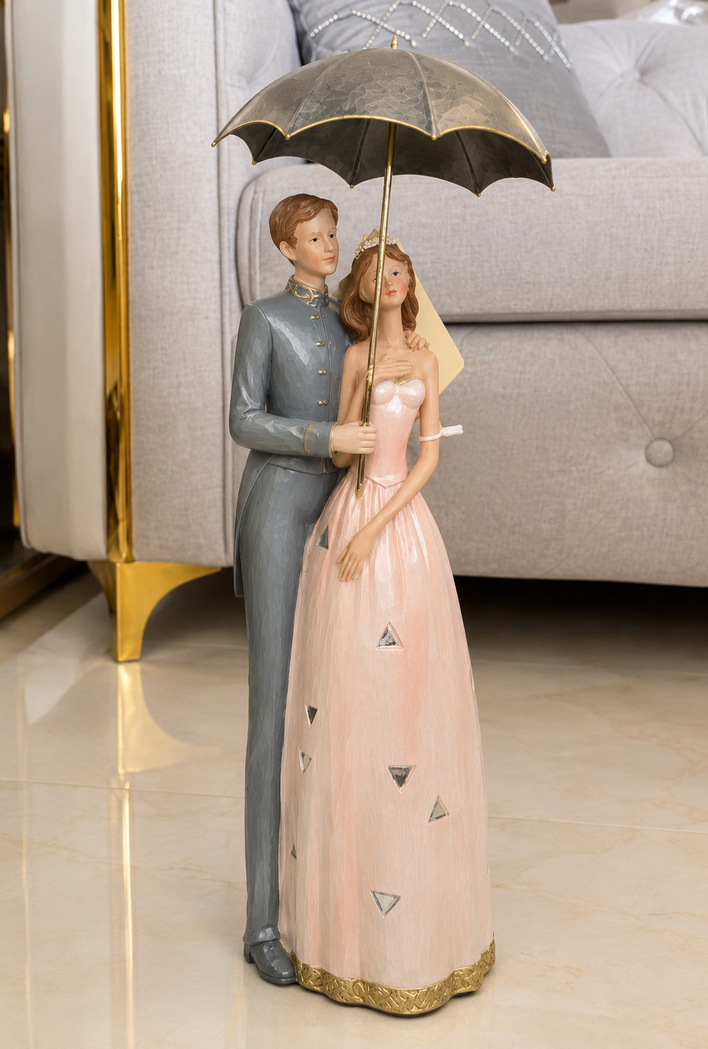 Elegant Romantic Couple with Umbrella Showpiece
