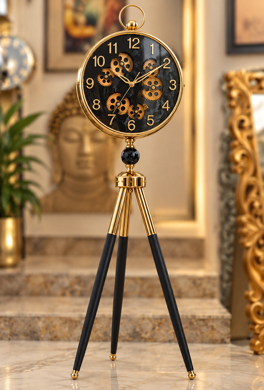 vintage-industrial tripod floor clock (black)