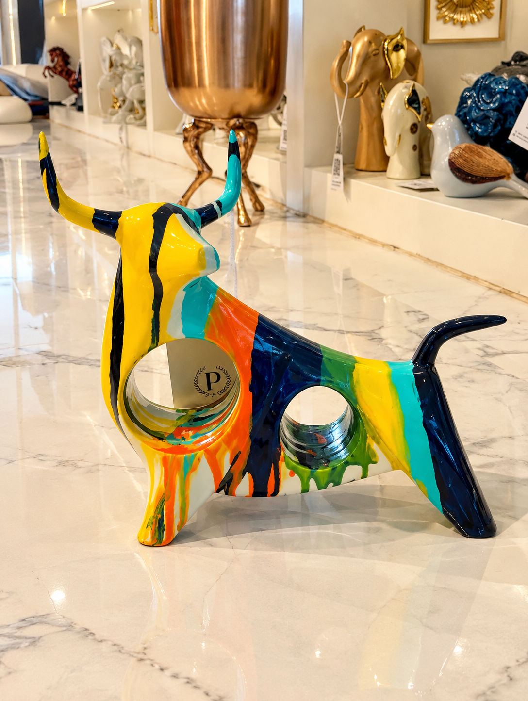 abstract multi-color graffiti bull figurine