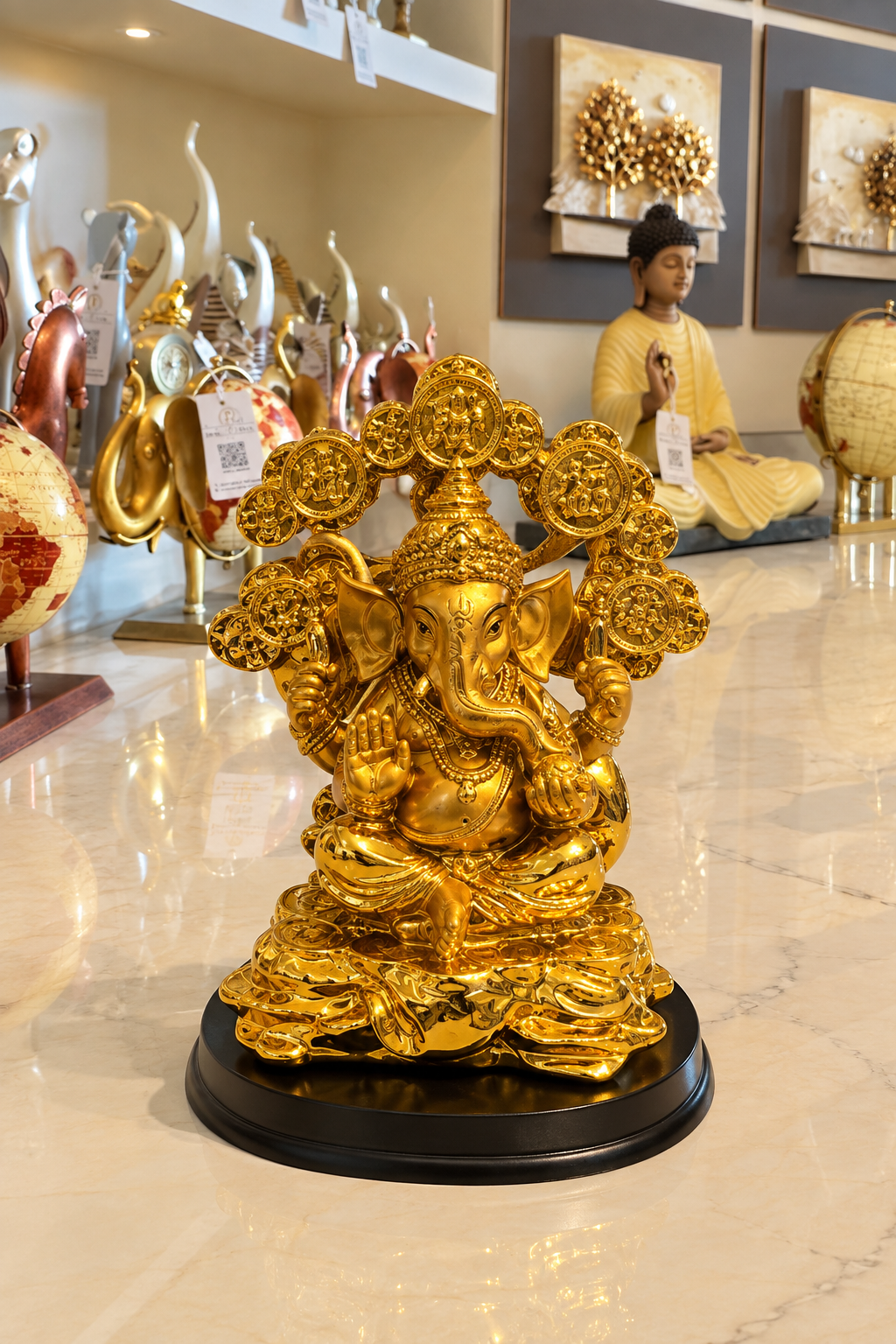 Majestic Golden Seated Lord Ganesha Showpiece