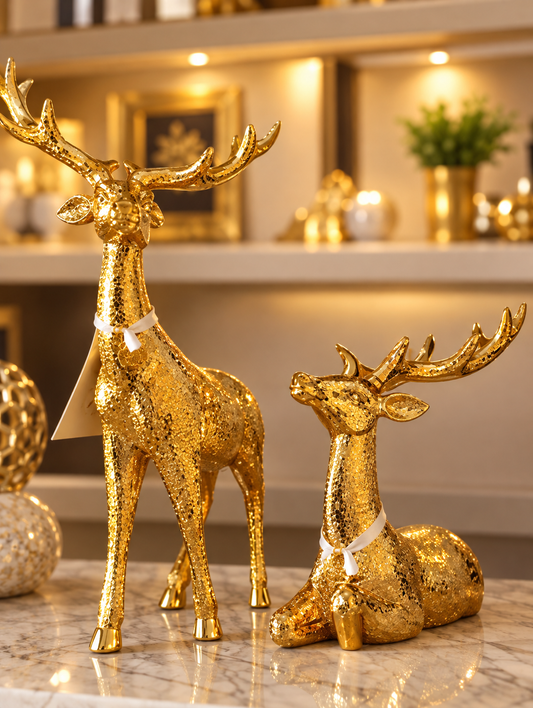 electroplated gold textured reindeer duo