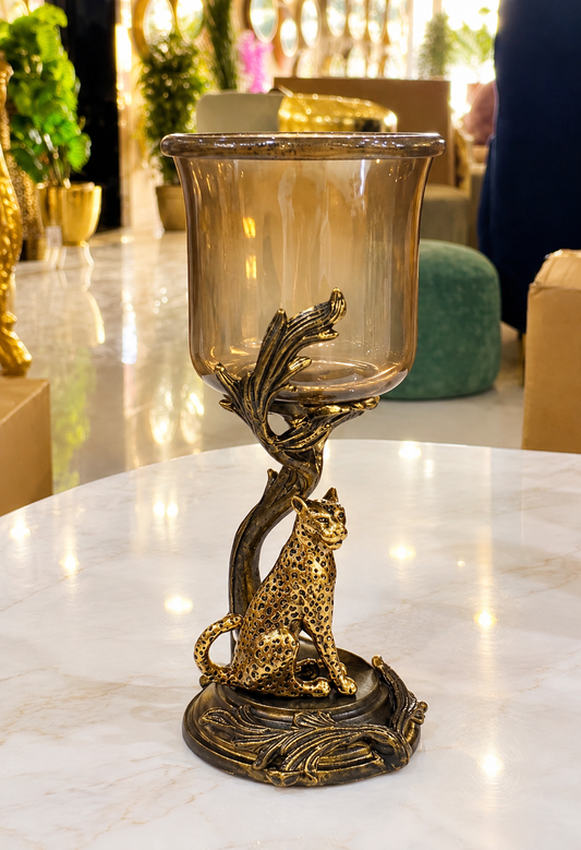 shorter companion model of the Eternity Glass Leopard Candle Holder