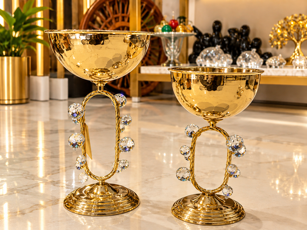 luxury gold goblet centerpieces detailed with faceted crystal studs