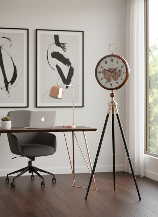 Vintage Tripod Floor Clock with Working Gear– Premium Studio-Style Home Decor