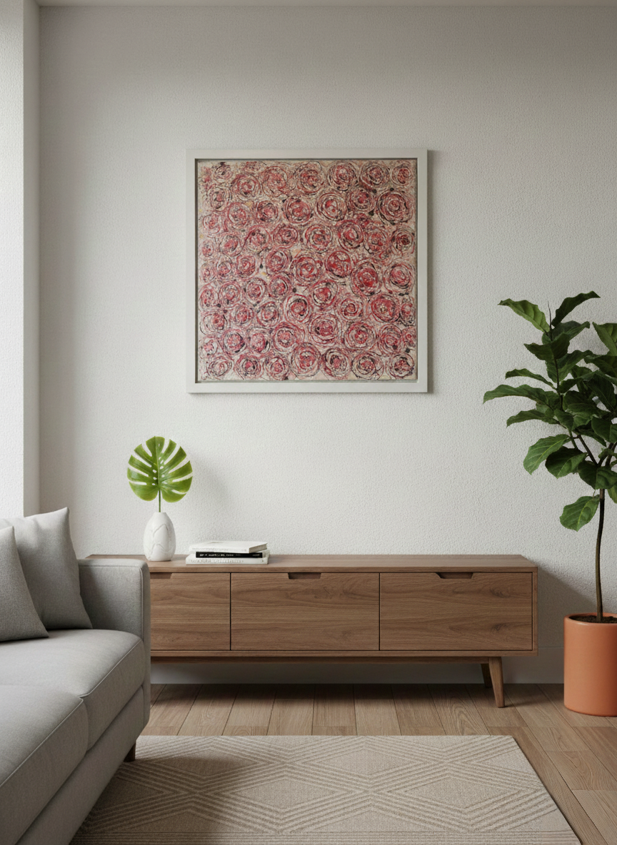 Textured Rose Pattern Framed Canvas Painting – Modern Abstract Home Decor