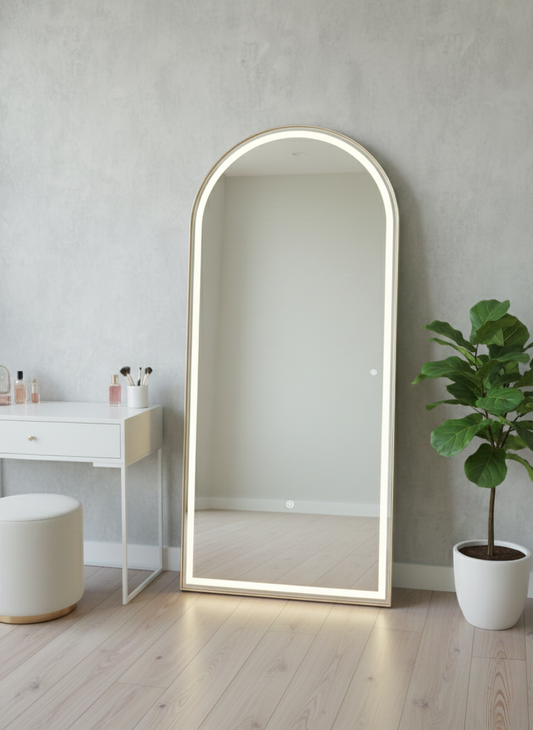 Luxury Arched LED Full-Length Aluminium Profile Mirror with Sensor Triple Lights – Touch Sensor | Modern Home Decor