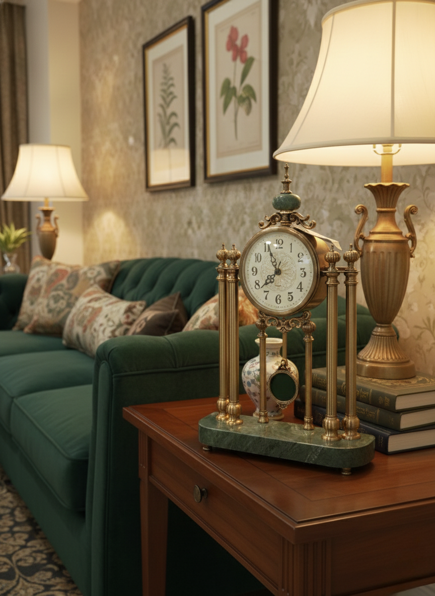 Luxury Vintage Royal Table Clock with Working Gear – Marble Base | Antique Gold Finish