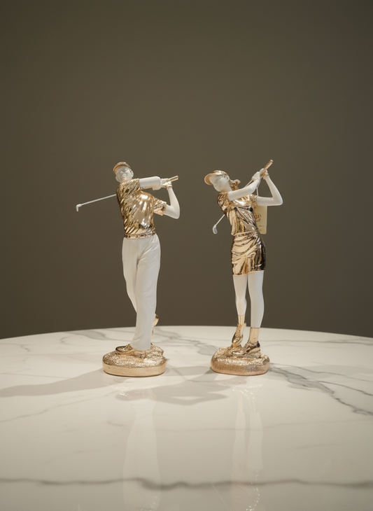 The Elegant Game – Gold & White Golfer Couple Décor
