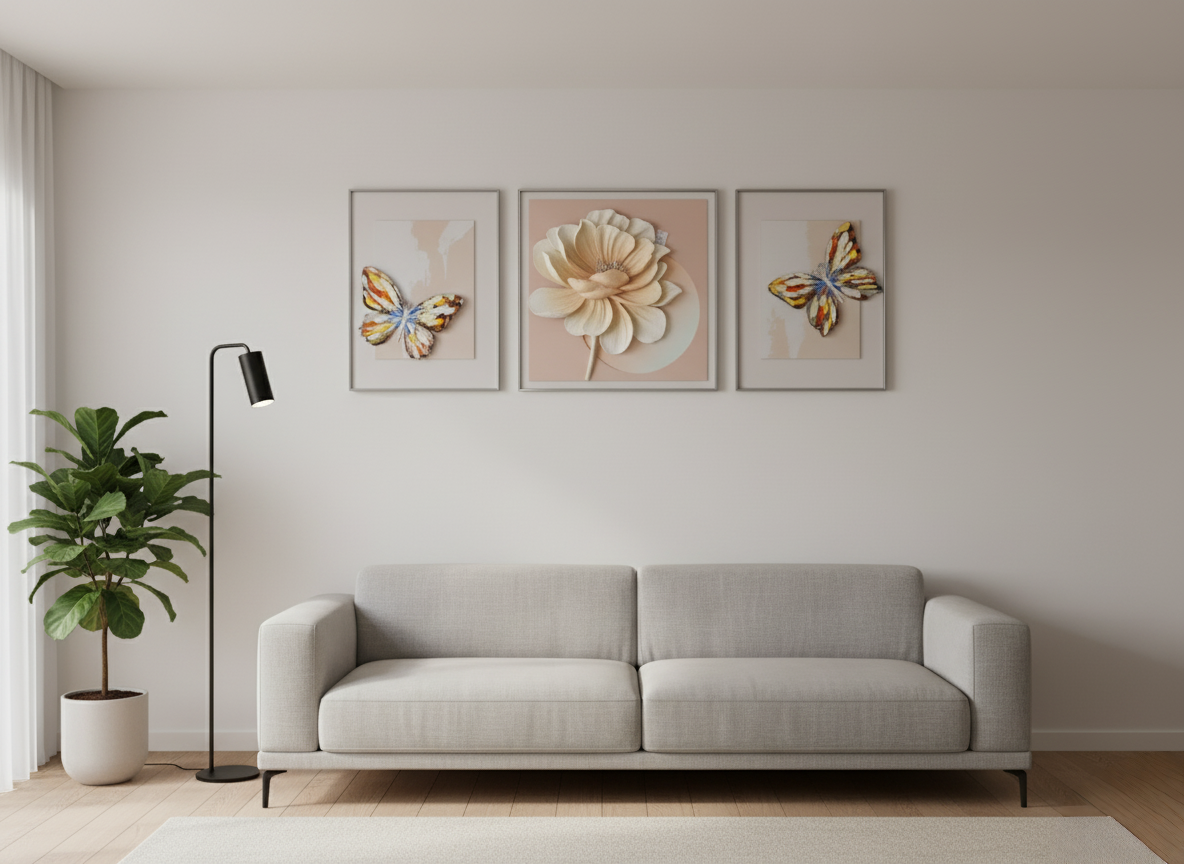 Wings & Petals – Elegant 3-Piece Framed Wall Décor SET OF THREE