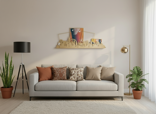 Golden Horizon – Modern Cityscape Metal Wall Art