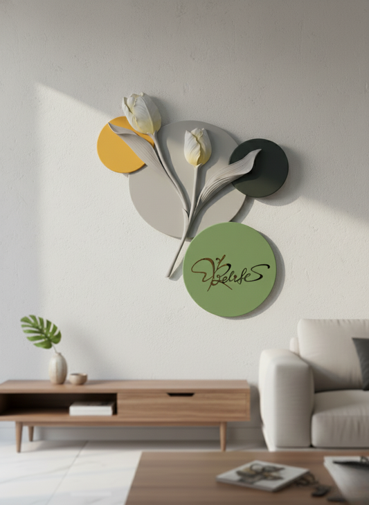 Serene Blooms – Handcrafted Floral WODDEN BASED CEREMIC Wall Art COMES WITH powerbank and remote with back LED