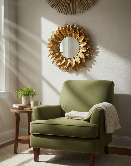 Golden Bloom – Leaf Pattern Wall Mirror