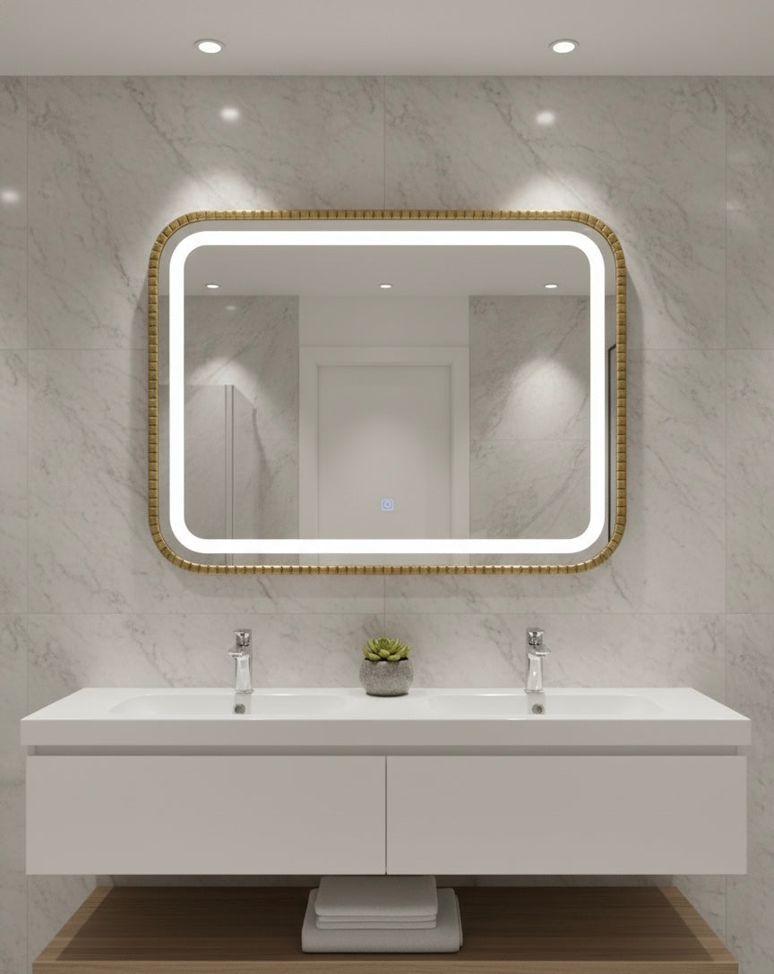 TearaGlow – Teardrop LED Wall Mirror WITH SENSOR WITH TRIPLE LIGHT AND STEEL GOLDEN PROFILE
