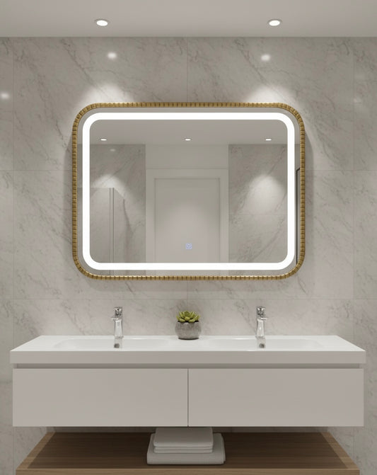 TearaGlow – Teardrop LED Wall Mirror WITH SENSOR WITH TRIPLE LIGHT AND STEEL GOLDEN PROFILE