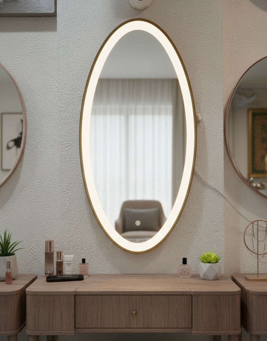 TearaGlow – Teardrop LED Wall Mirror WITH SENSOR WITH TRIPLE LIGHT AND STEEL BRUSH FINISH PROFILE