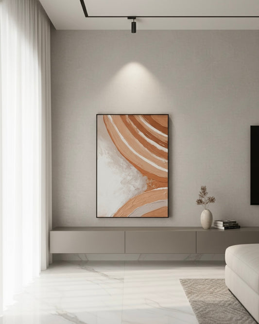 Terracotta Waves – Modern Abstract Canvas with aluminium black profile