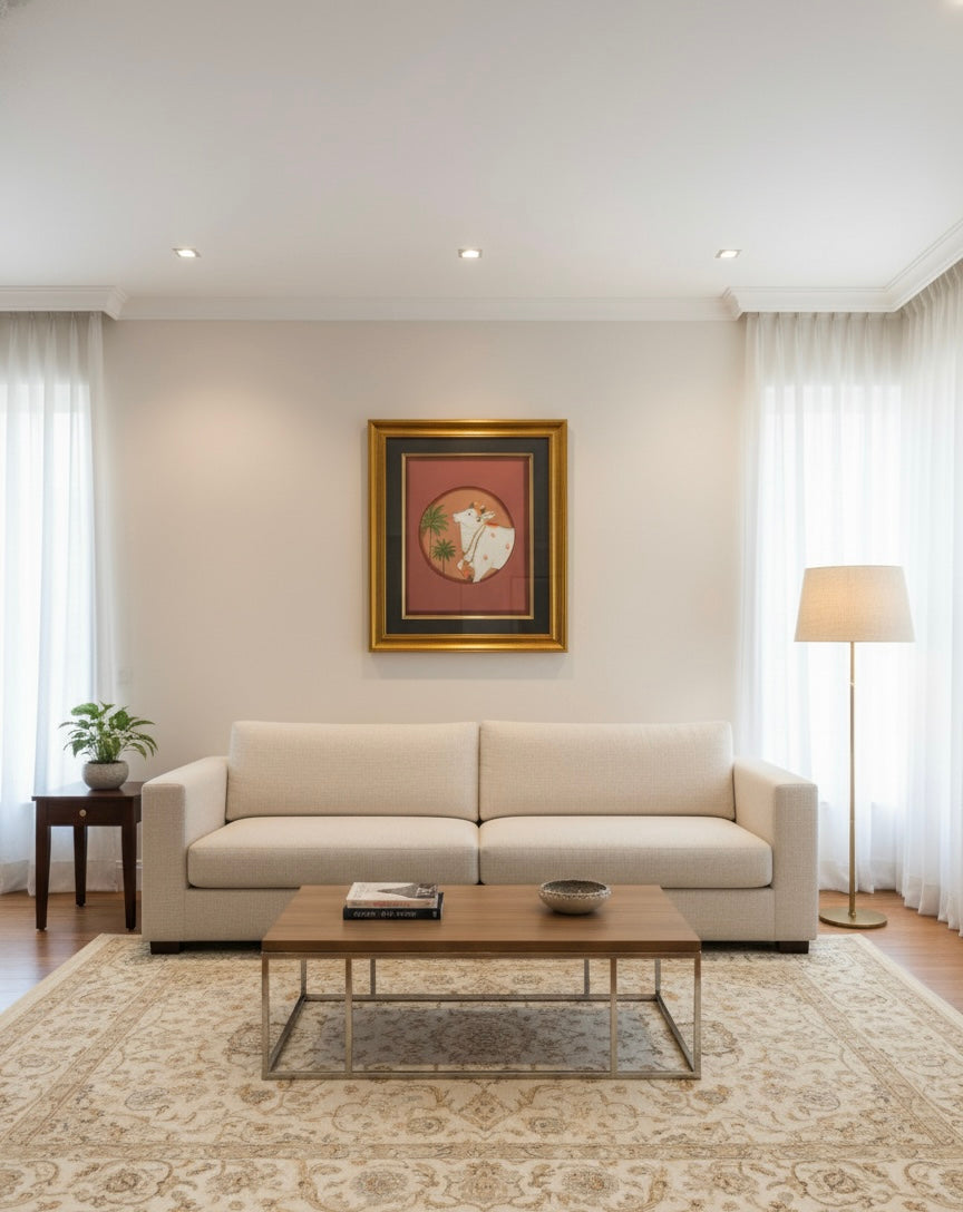 Divine Harmony – Pichwai Cow Painting on paper with double framing