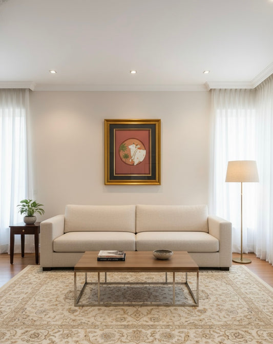 Divine Harmony – Pichwai Cow Painting on paper with double framing