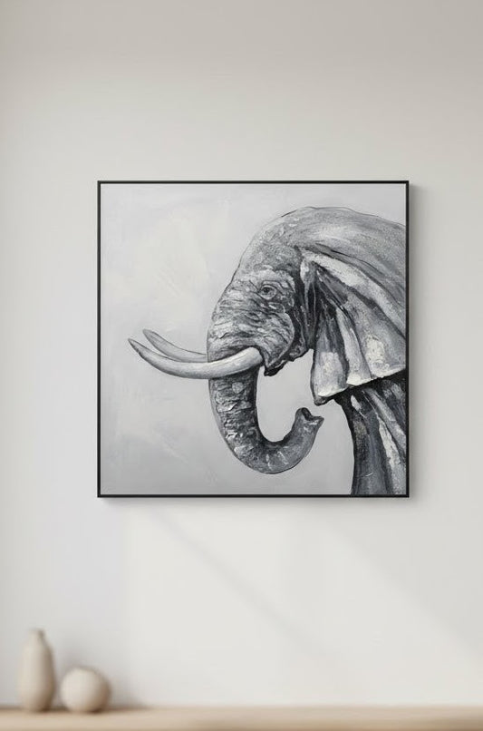 Majestic Grey – Hand-Painted Elephant Wall Art with aluminium profile