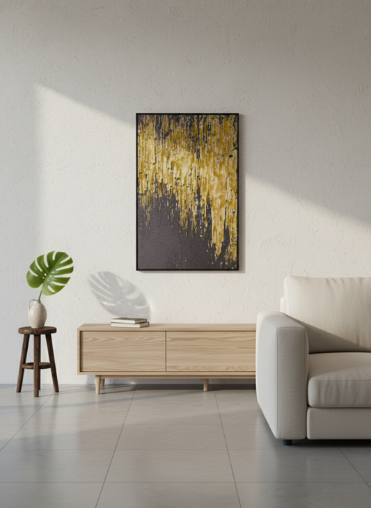 Radiant Drizzle – Luxury Textured Painting with aluminium black profile