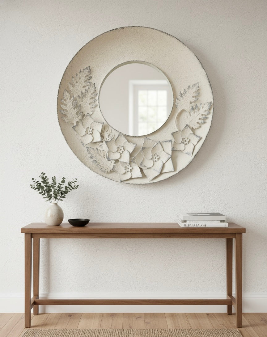Ivory Bloom – Handcrafted Floral Wall Mirror