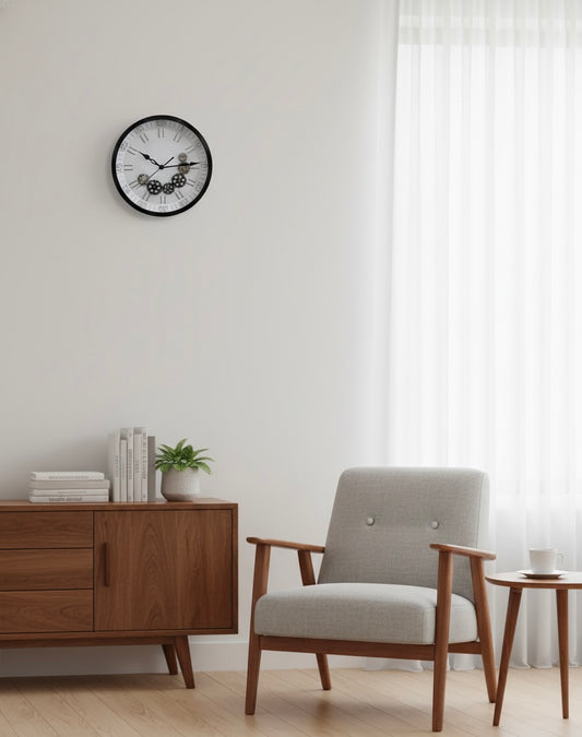 Monochrome Gear – Classic Roman Wall Clock WITH WORKING GEAR