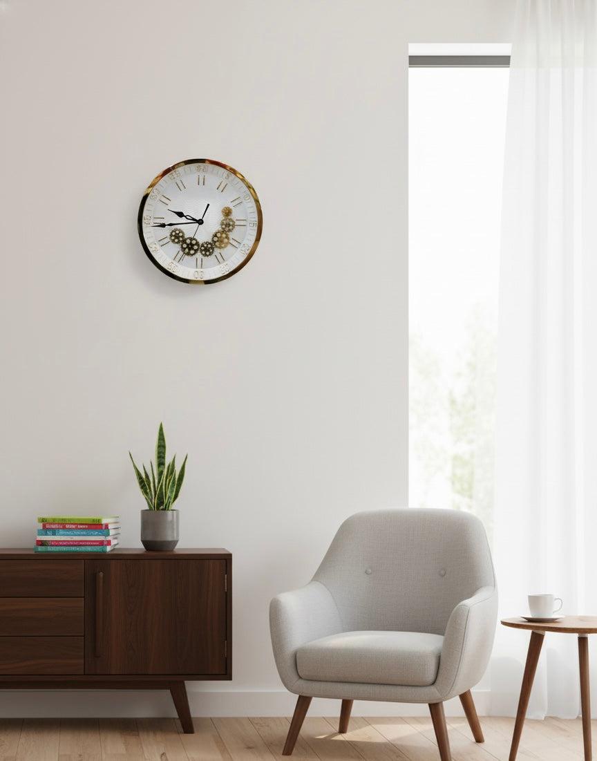 Ivory Gear – Classic Roman Wall Clock WITH WORKING GEAR