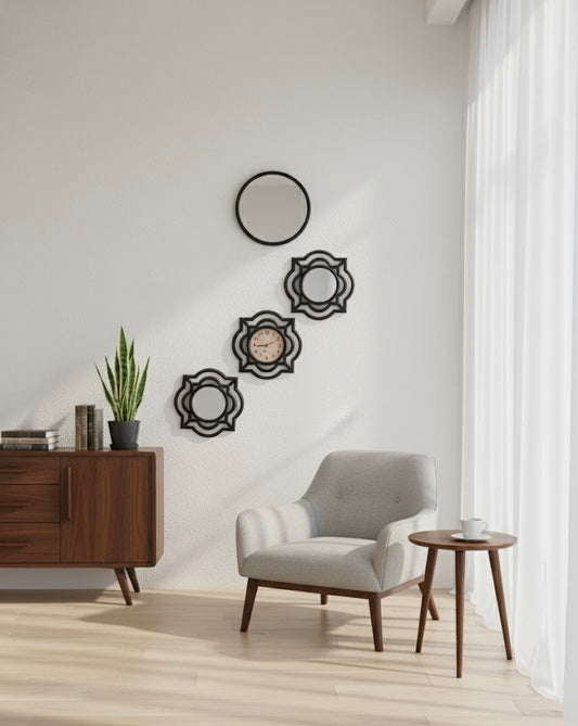 Eclipse Trio – Artistic Wall Clock & Mirror Set