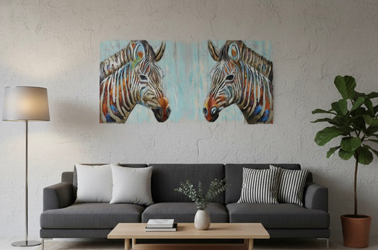 Wild Reflections – Abstract Zebra Set of Two Painting