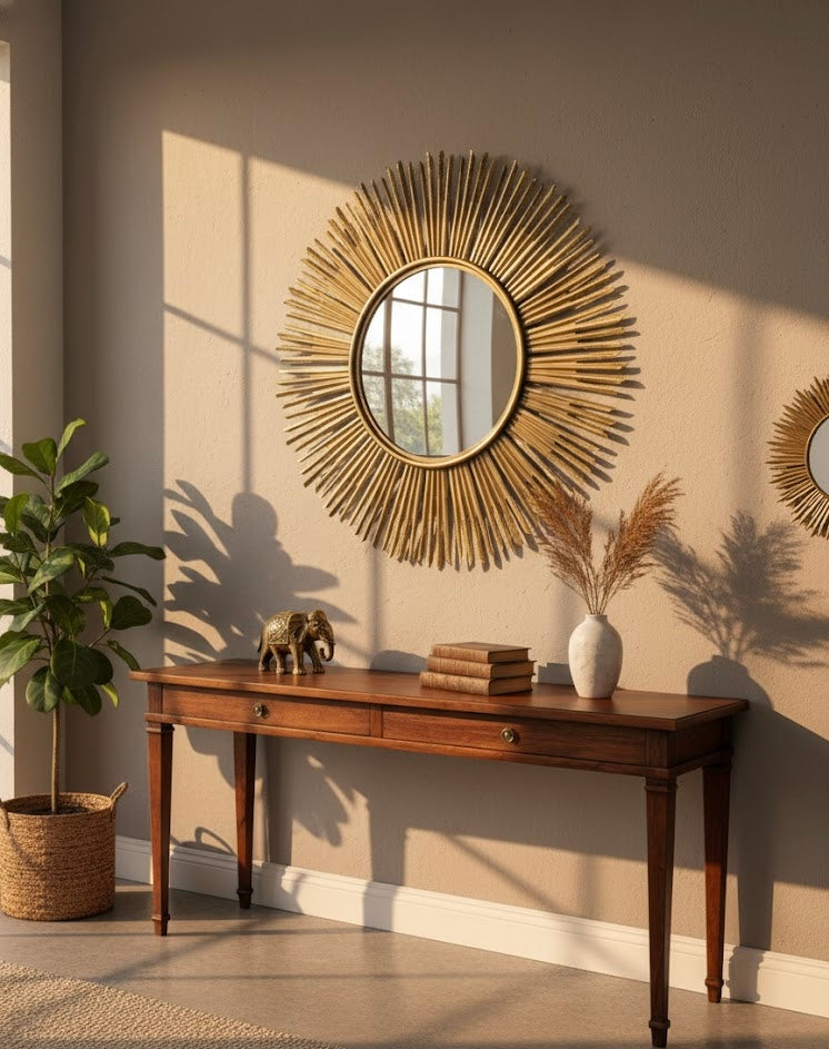 Aurora Radiance – Golden Sunray Wall Mirror